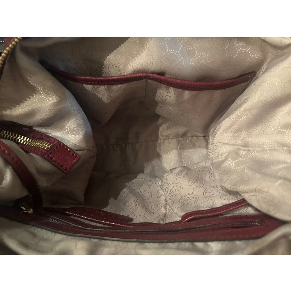 Michael Kors Hamilton Maroon Leather Lock Top Handle Zipper Satchel Shoulder Bag